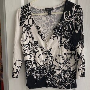 White House Black Market Floral Black and White Blouse